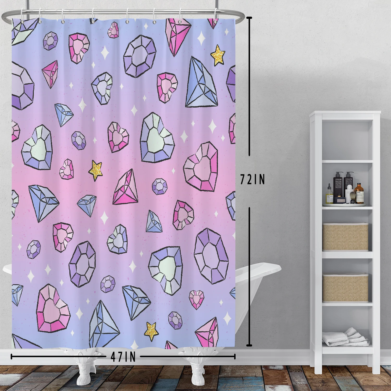 Pink Purple Sparkling Diamond Shower Curtain Girls Bedroom Decor Home Kitchen Bathroom Bar Partition Waterproof Hanging Curtain