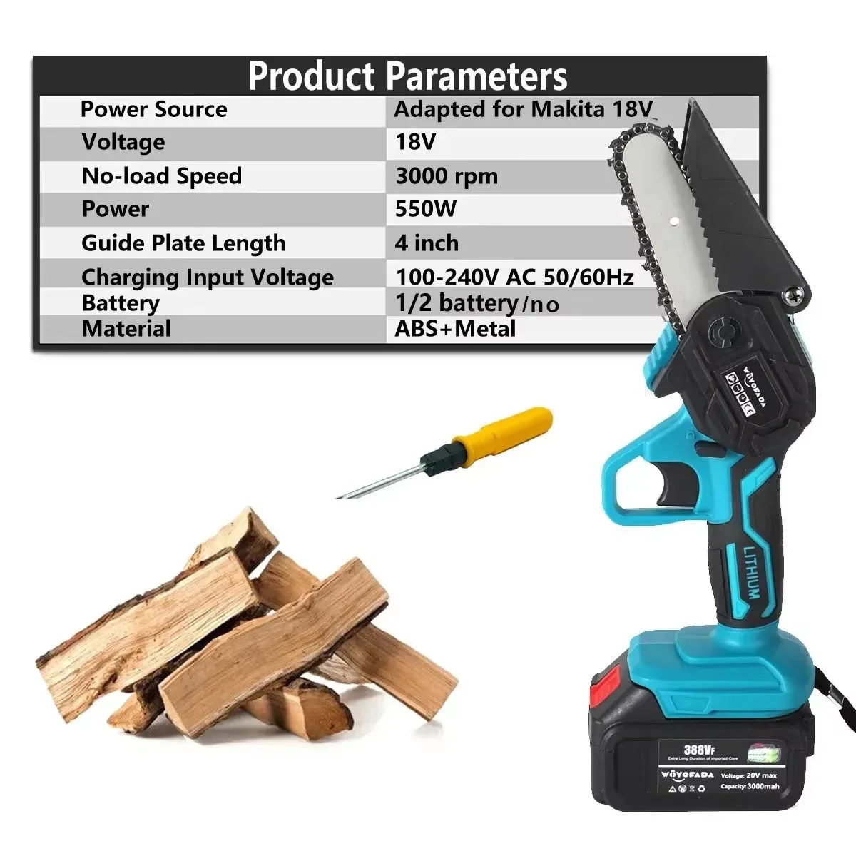 4 Inch Electric Chain Saw For Makita 18V Lithium Ion Battery Mini Cordless Garden Logging Saw Woodworking Cutting Power Tool