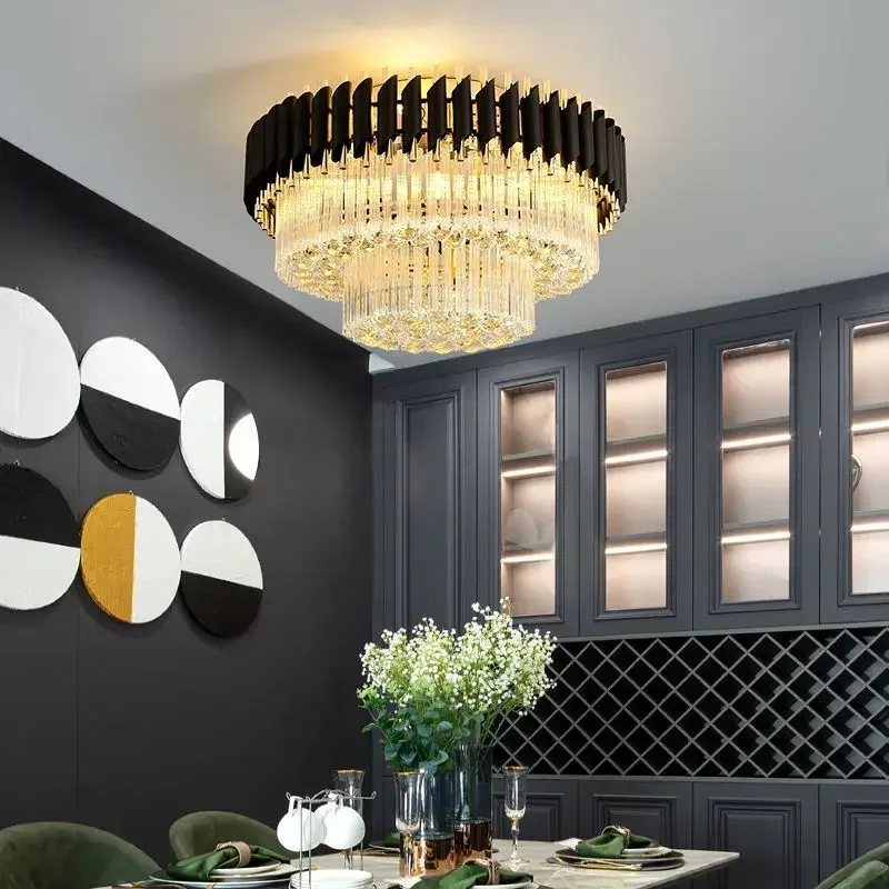 Modern Ceiling Chandelier For Living Room Luxurious Bedroom Black Crystal Lamp Modern Home Decor Crystal Gloss