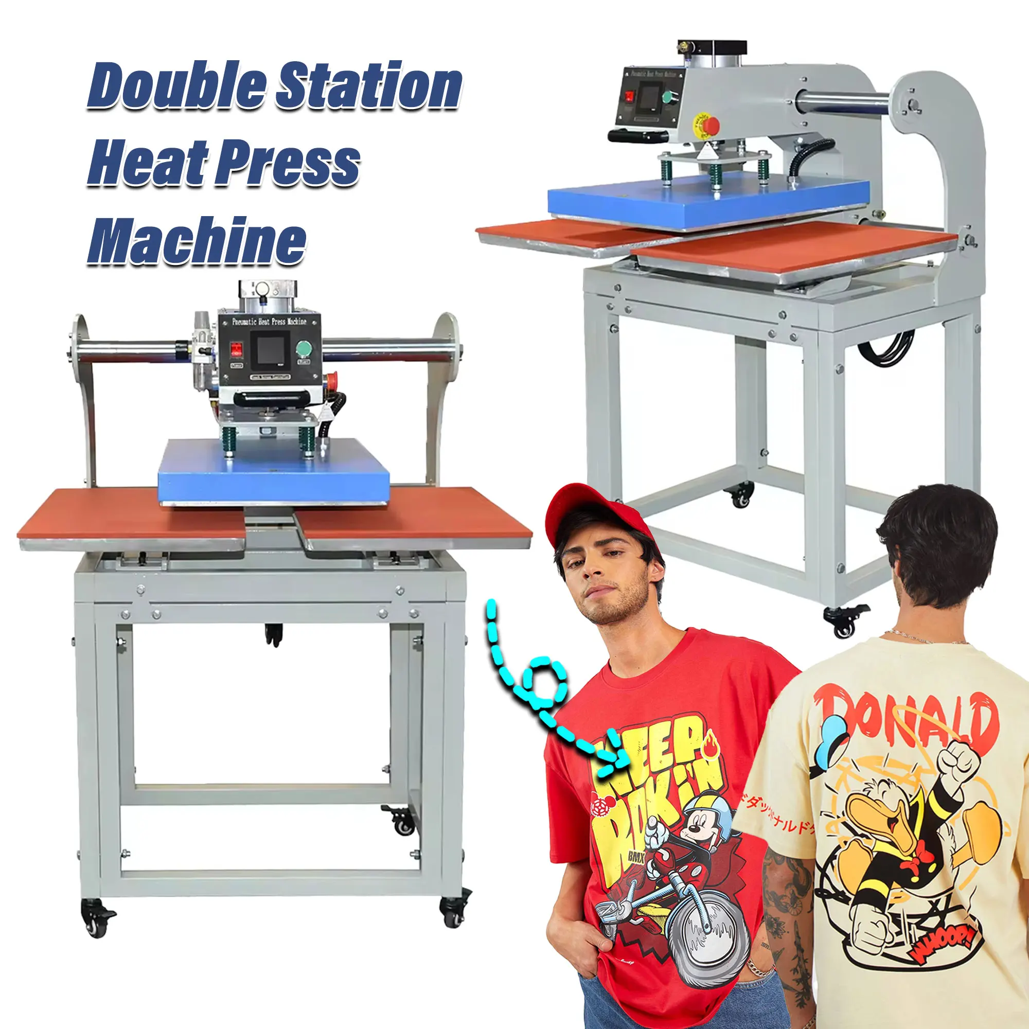 

TIFFAN Integrited 60x40 40*60 T-shirt Pneumatic Double Station Heating Plate Electric Bottom Warming Heat Press Transfer Machine