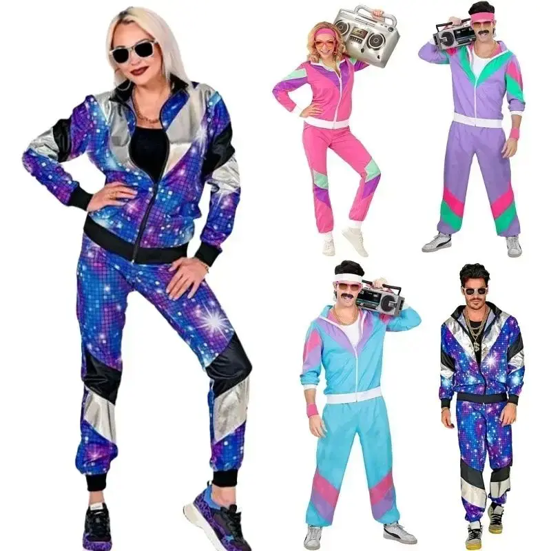 Costume da Halloween retrò anni '80 Disco Hiphop Sport Jaet Set di abbigliamento sportivo casual da donna Studente Scuola orm Abito da lavoro