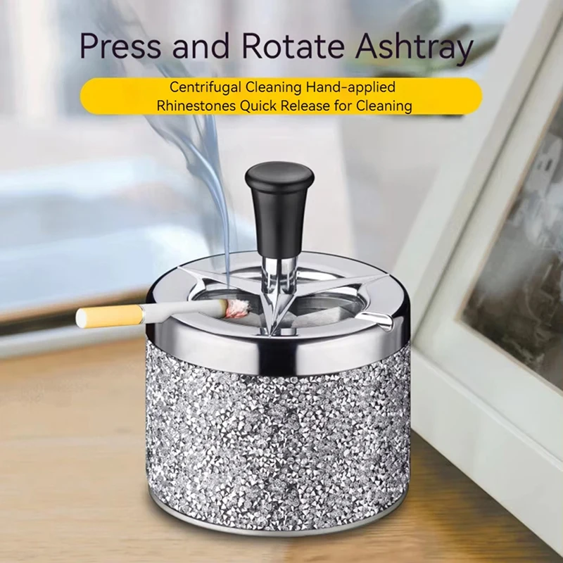 

Spinning Ashtray Windproof Self-Cleaning Ashtray Metal Desktop Ashtrays Push Down with Lid for Cigarette Smoking for Home