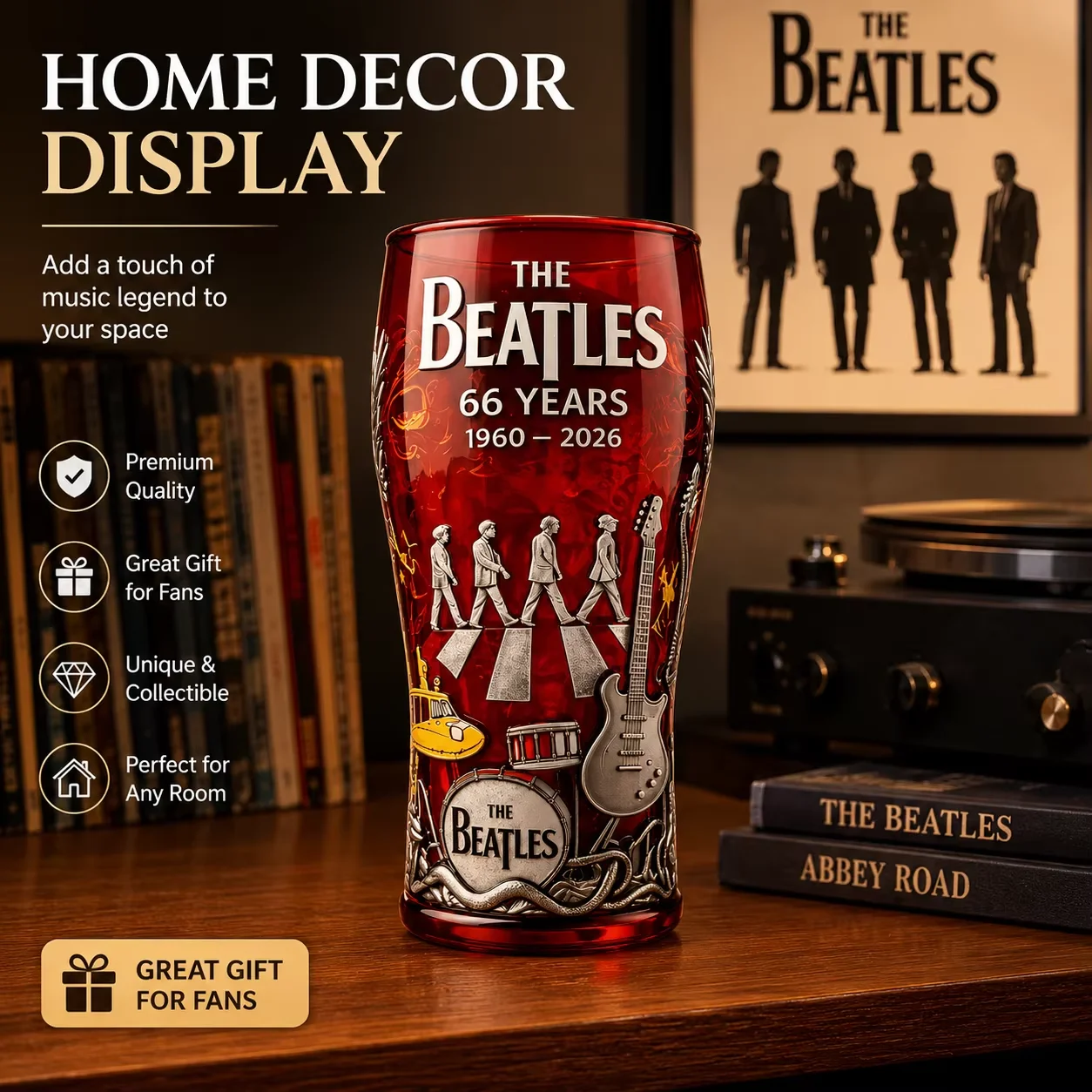 The Beatles 66th Anniversary Glass, a must-have home decoration ornament for music fans