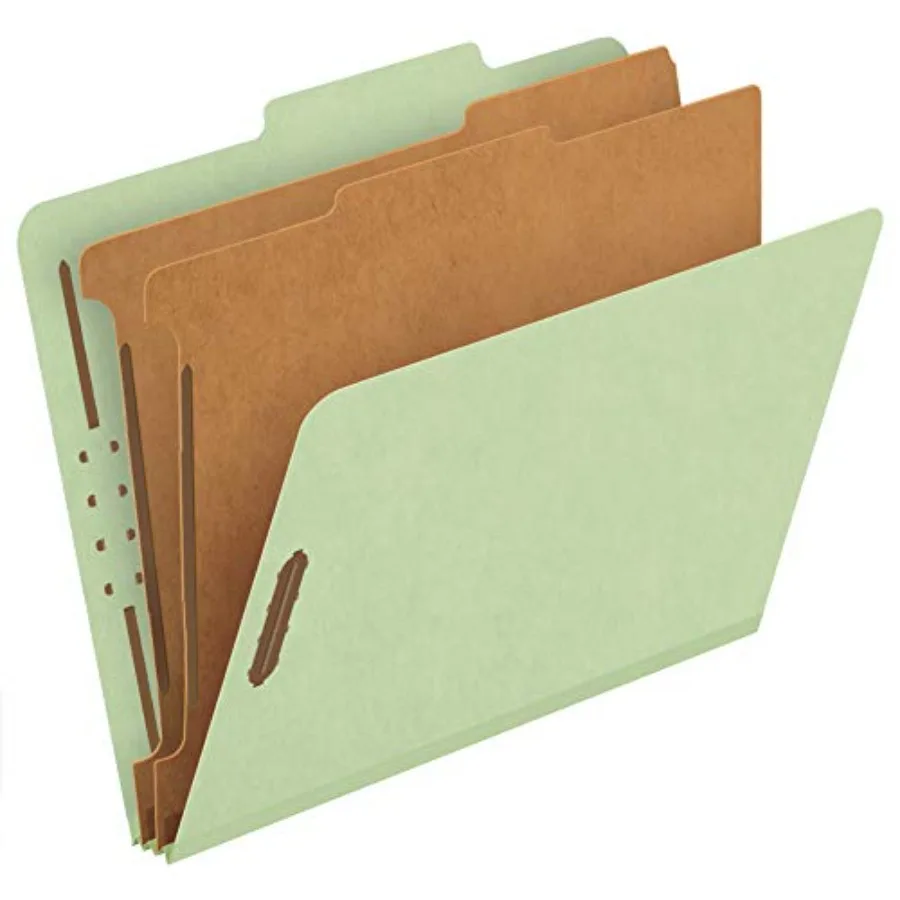 

Recycled Classification File Folders, 2 Dividers, 2" Embedded Fasteners, 2/5 Tab Cut, Letter Size, Light Green, Box of 10 24076