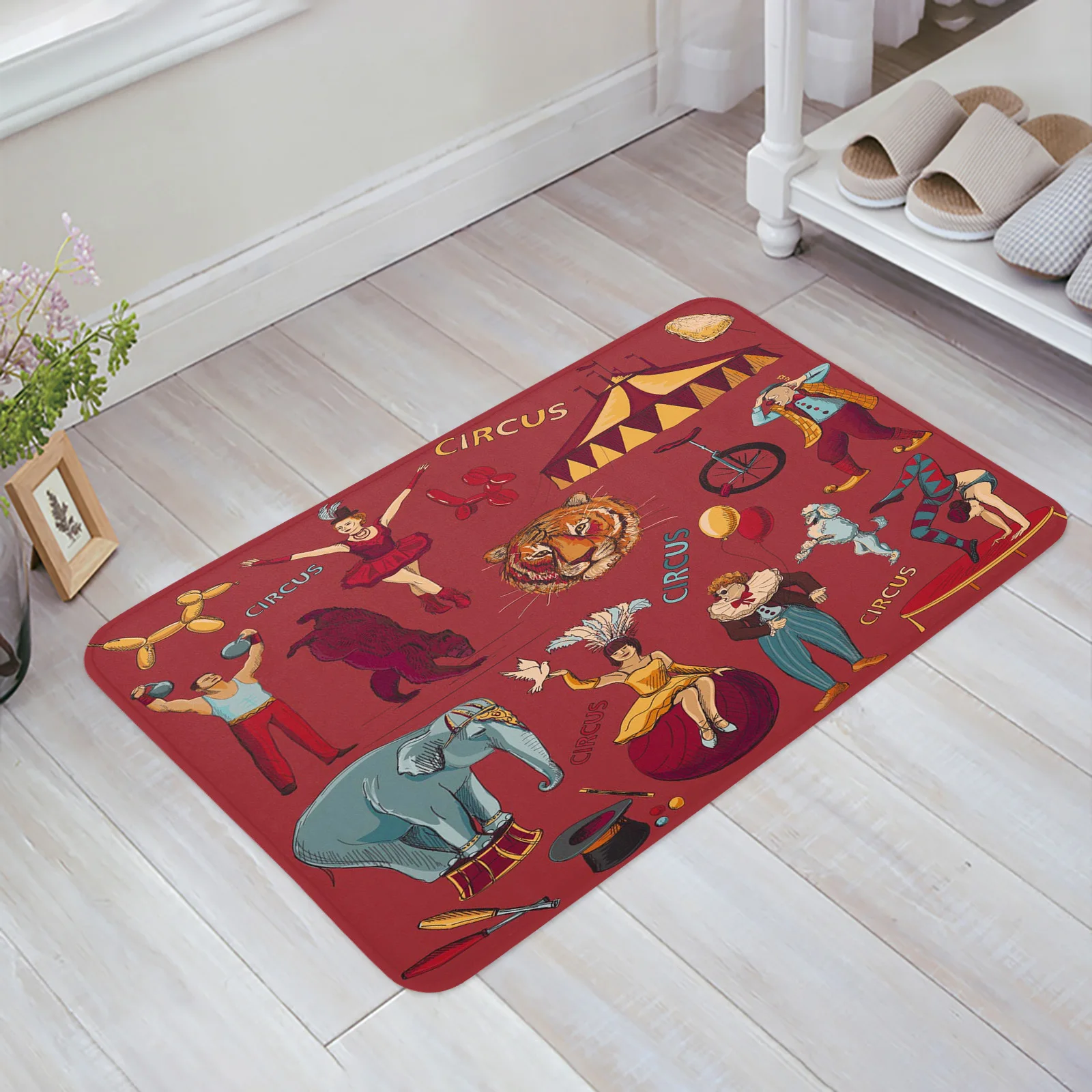 Circus Acrobat Elephant Tiger Kitchen Floor Mat Living Room Decor Carpet Home Hallway Entrance Doormat Anti Slip Rug