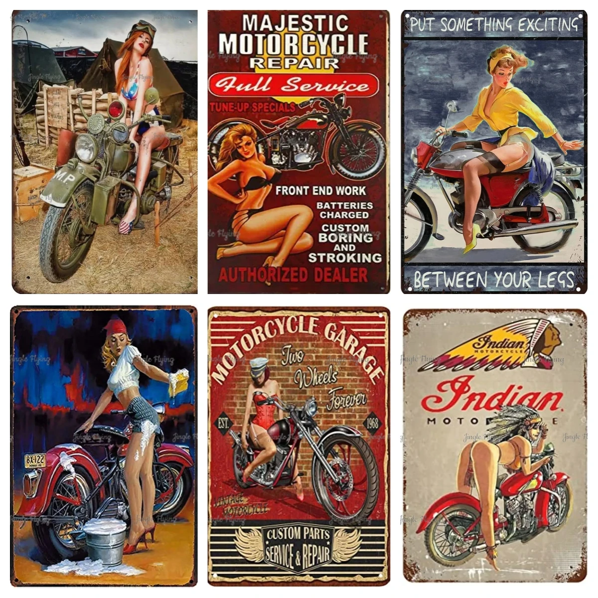 Motorcross Pinup Washing Girl Something Exciting Metal Tin Signs Vintage Wall Decor Retro Art Garage Cool Sexy Girl For Cafes Ba