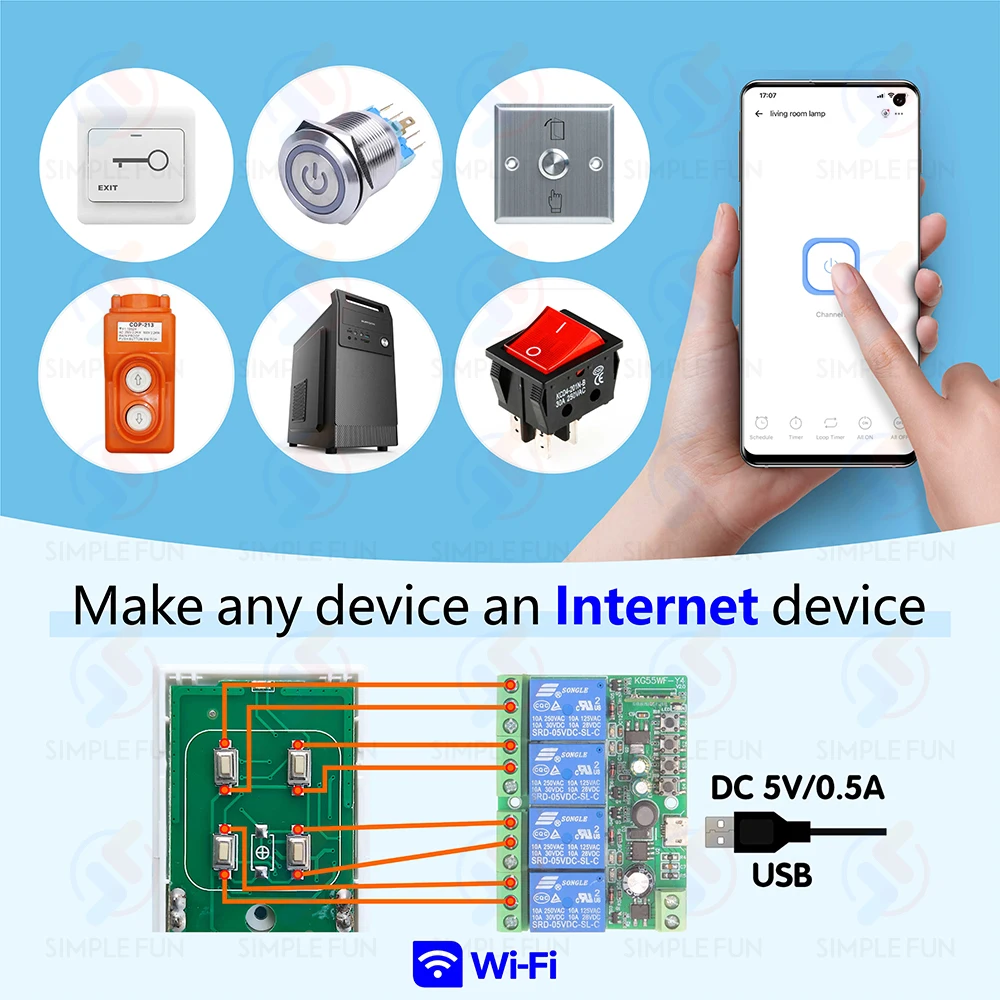 مفتاح واي فاي ذكي من EWelink مع 4 قنوات ، مفتاح تبديل باب المرآب سهل الاستخدام ، Alexa ، Google المنزل ، التحكم الصوتي ، USB ، 5V ، DC 7V-48V