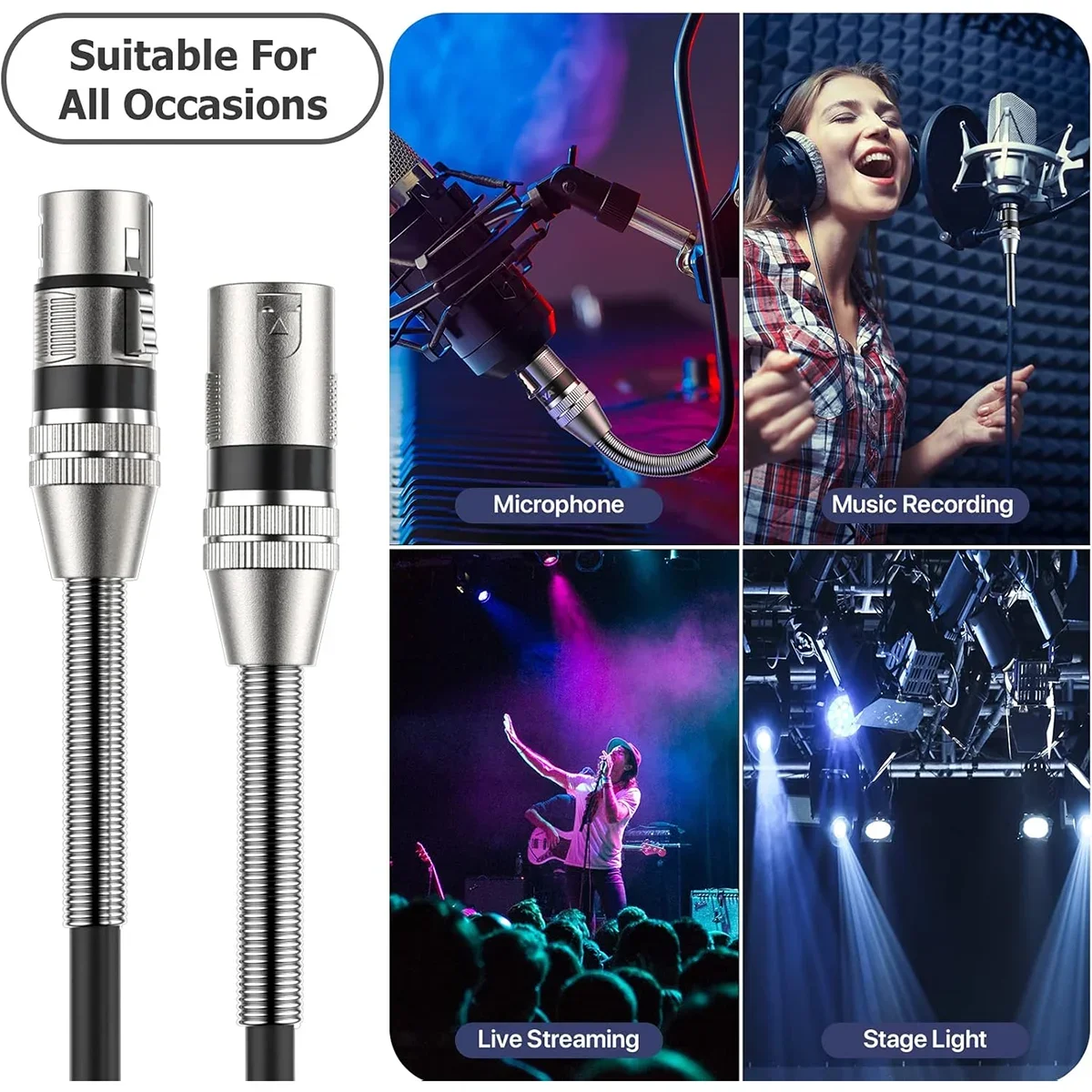 XLR Cables 2 Packs XLR Male To Female Balanced 3 Pin Metal Spring Microphone Cable Compatible with Mixer Speaker Amplifier