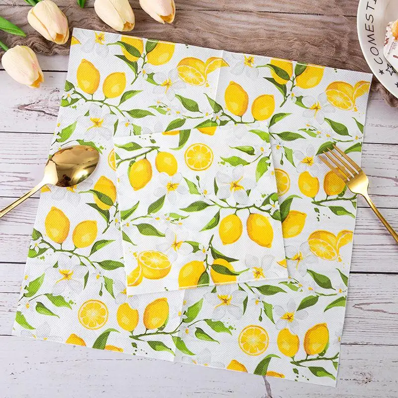 

Tough Colorful Printed Napkin Paper Towel Towel Lemon Fruit Party Applicable Wine Glass Decoration Paper Placemat 20Pcs/pac