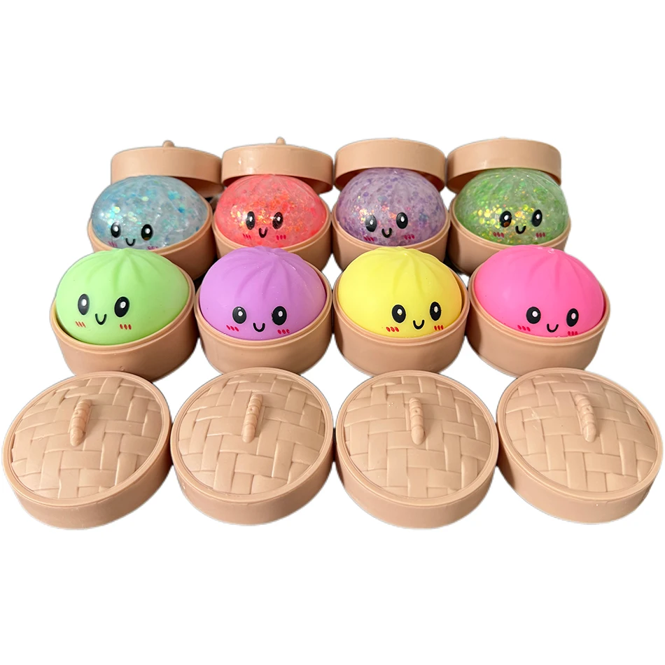 5.5cm Hot Glitter Dumpling Squishy with Box Dumplings Sensory Squeeze Toy for Stress Relief Fans Birthday Day Gifts