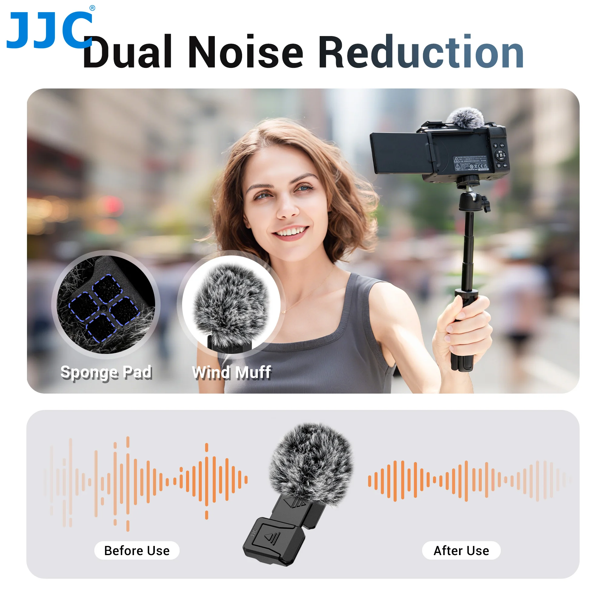 JJC Cold Shoe Wind Muff for Canon PowerShot V1 Vlog Camera Microphone Windscreen Windshield Noise Reduction with Cold Shoe Mount
