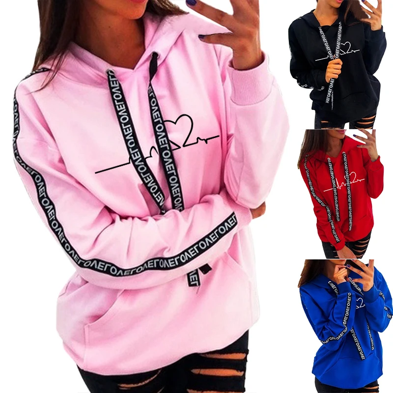 

ECG Beautiful Pink Women Hoodie American Tropical Hooded Oversized Sweatshirt Trendy Classic Winter Perppy Sweatsuit Plus Size