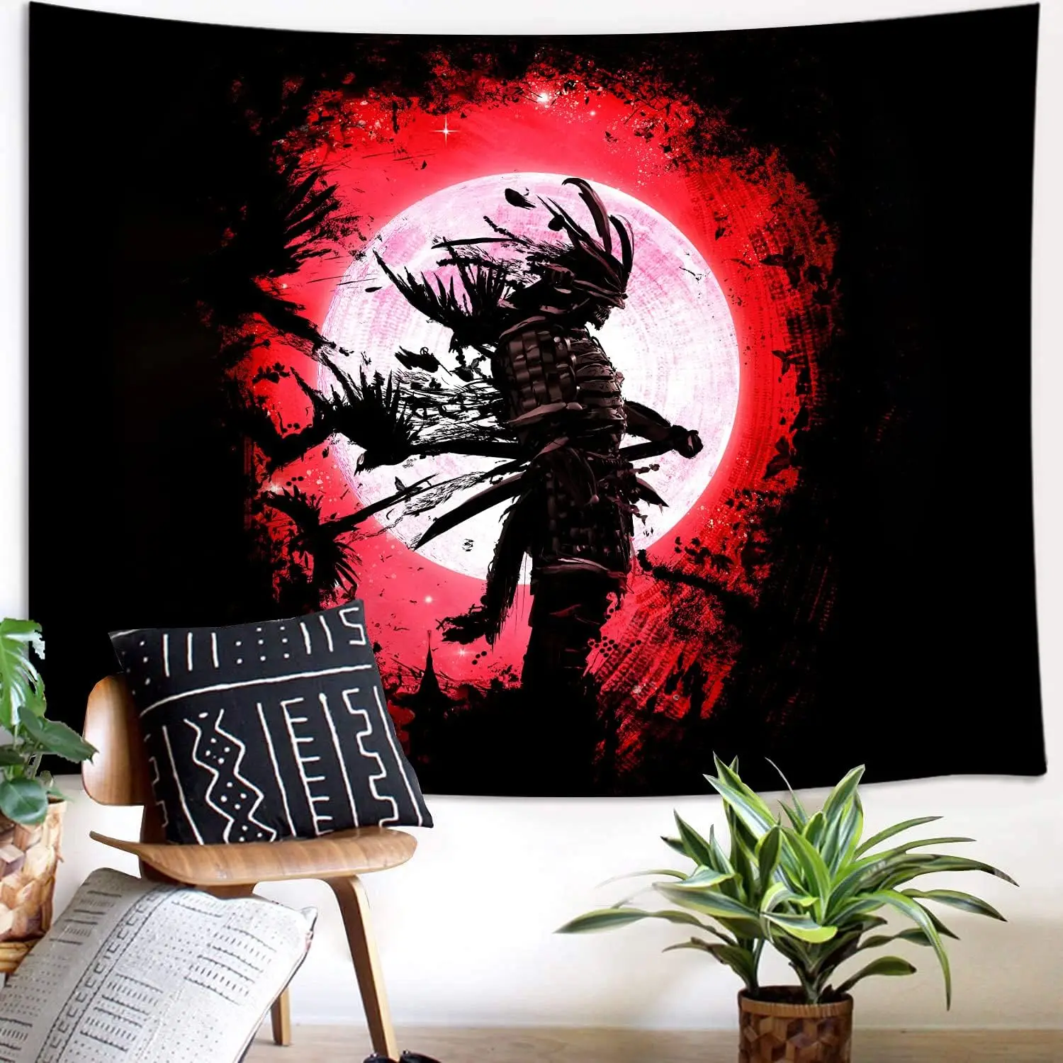 anime samurai tapestry, black and red art tapestry wall, asia china red sun school dormitory home decoration 150X200CM