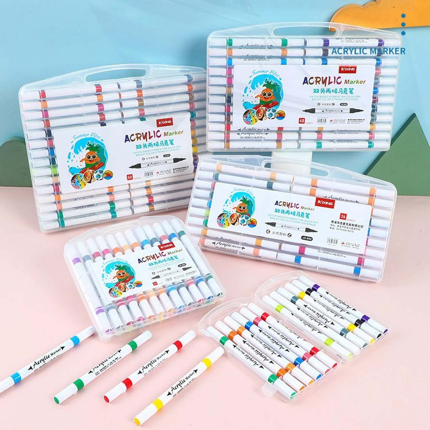 

12-60 Color Acrylic Paint Markers Pen Acrylic Markers Double-Ended Water-Based Paint With Dual Tip Set Painting for Adult Child
