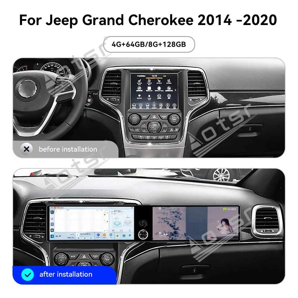 

For Jeep Grand Cherokee 2014-2020 12.3" Android 13 Screen Car Radio Car Multimedia Video Player GPS Navigation Carplay Unit DSP