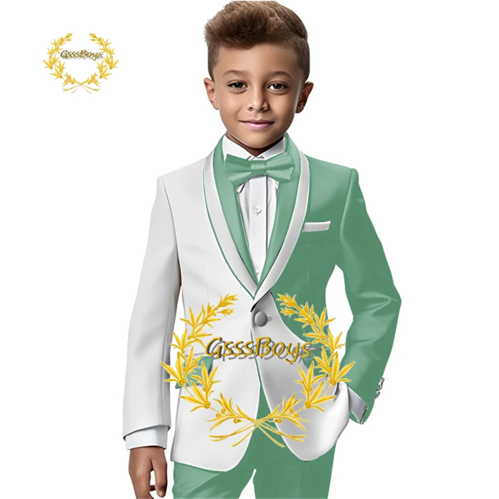 Color Matching Boys Suit 2 Pieces Jacket Pants Wedding Kids Tuxedo 2023 New Fashion Design Blazer Boys