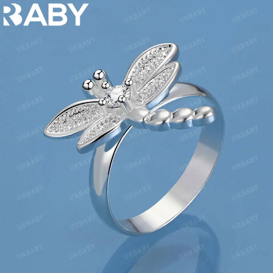 

URBABY 925 Sterling Silver Size 5-10 Zircons Dragonfly Ring For Women Men Grace Jewelry Trend Fashionable Birthday Party Gifts