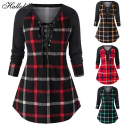 Large discount Loose Women Long T Shirt Casual Female Plaid T-Shirts Blusa Feminina Tshirt Woman Clothing Tops Tee Camisas Mujer