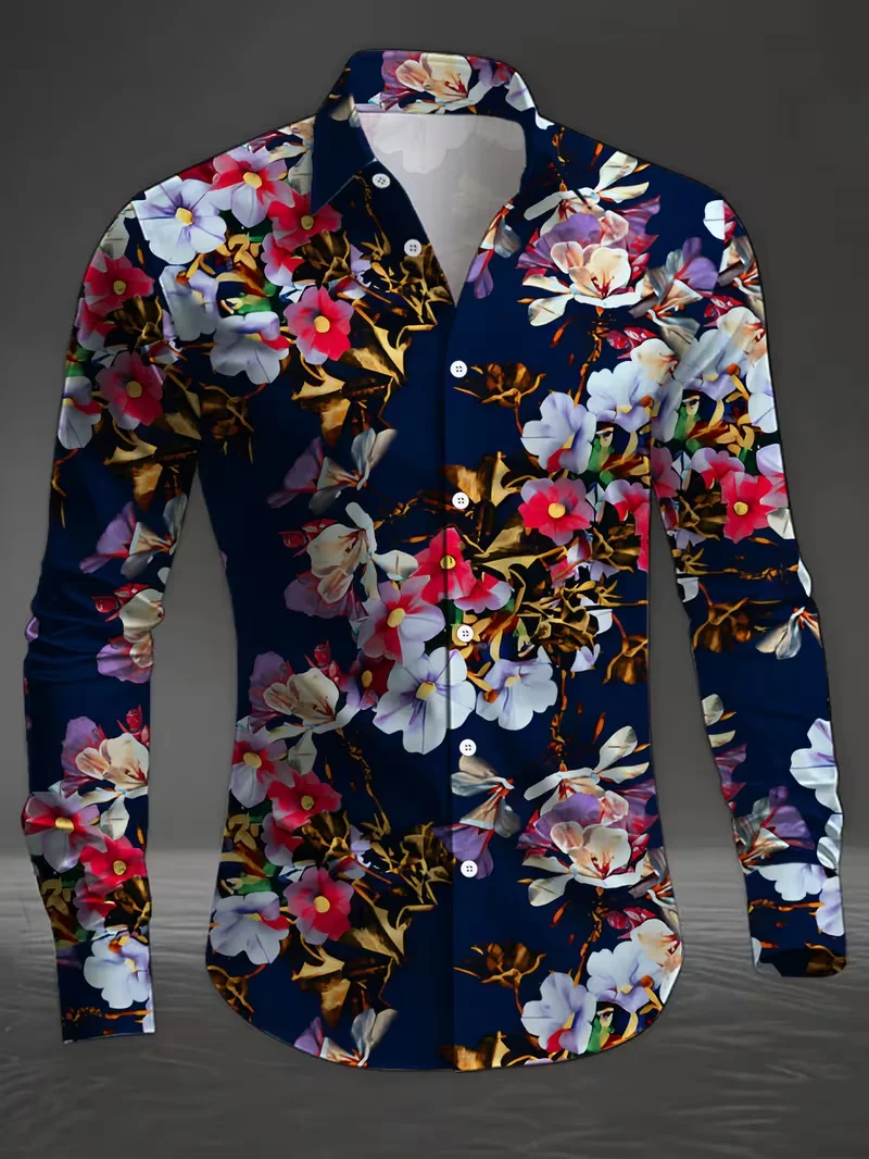 New Style Floral Shirt men's Fashionable Luxury Leopard Print Long Sleeved Shirt Collar Top Paisley Shirt