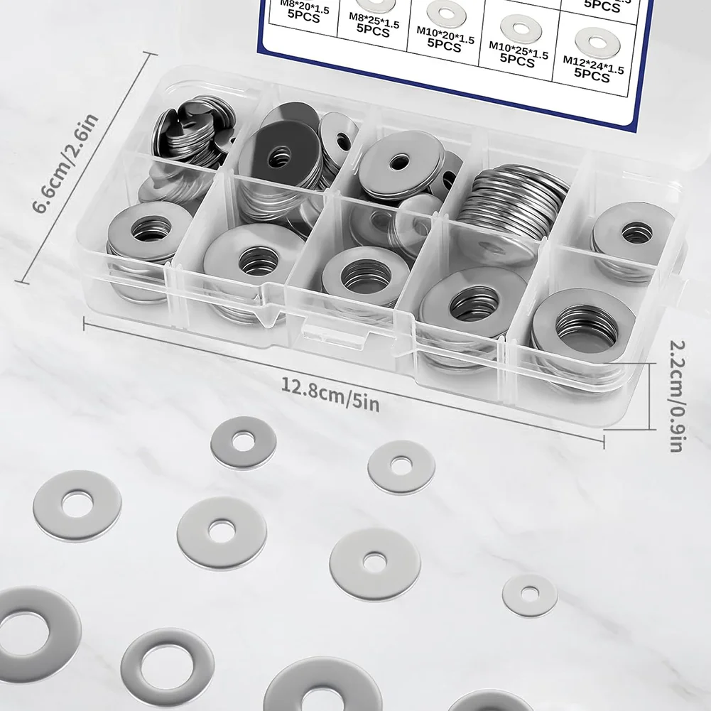 135 PCS Stainless Steel Washers Set 12 Sizes Bolt Washer Set Washer Gaskets For Secure Repairs & Easy Hand Tools