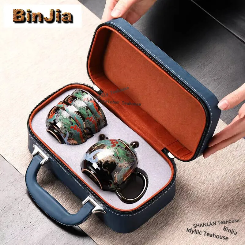 Creative Flower Travel Tea Set Household Tea Set Kit Traditional 1 Pot 4 Cups Household Tea Making Camping Tote Bag Collection