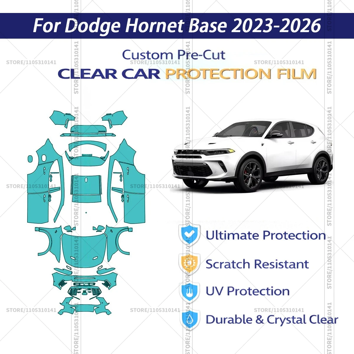 

For Dodge-Hornet-Base-2023-2026 Pre-Cut Paint Protection Film PPF Transparent Car Film Professional Automotive PPF Full Vehicle