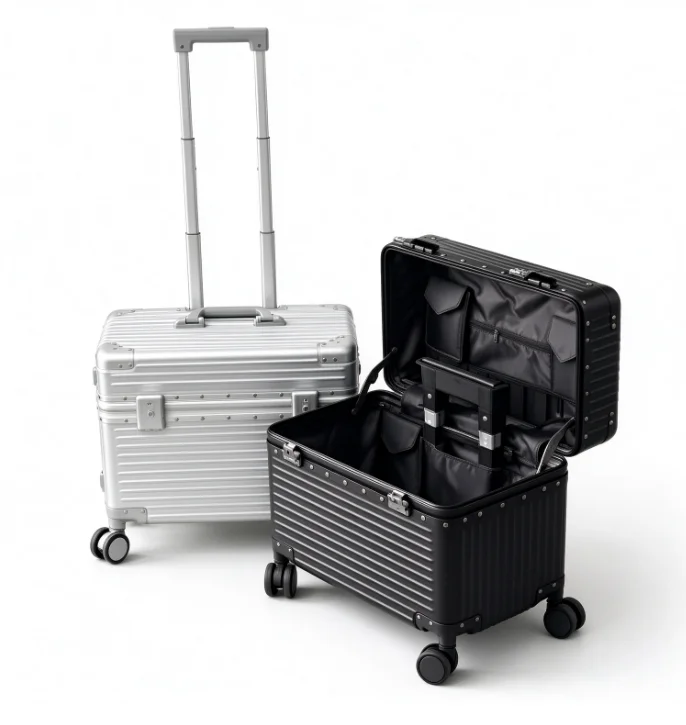 Upper flip cover aluminum frame photography trolley case women's universal wheel travel password suitcase 18 inch small captain