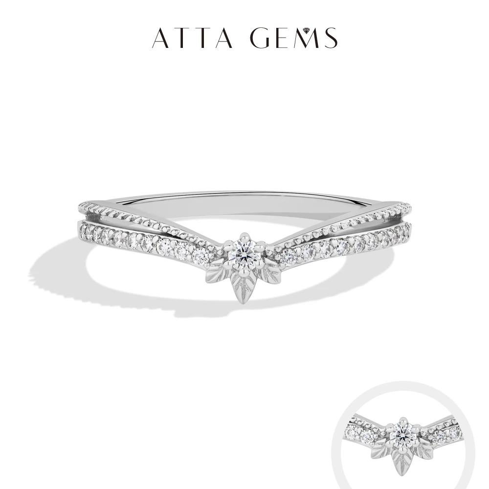 

ATTAGEM Stackable Synthetic Moissanite Ring for Women Handmade 925 Sterling Silver Yellow Gold plated Crown Wedding Band Jewelry