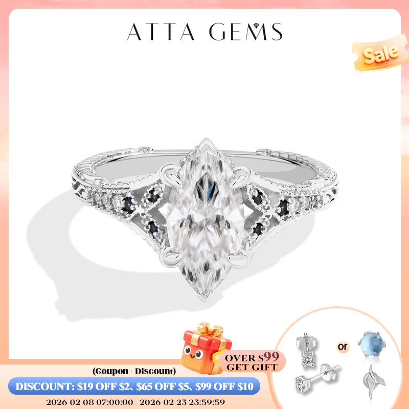 

ATTAGEMS Marquise Cut 2ct Moissanite Ring With Lab Sapphire Women's Ring 925 Sterling Silver Luxury Wedding Jewelry Customizable