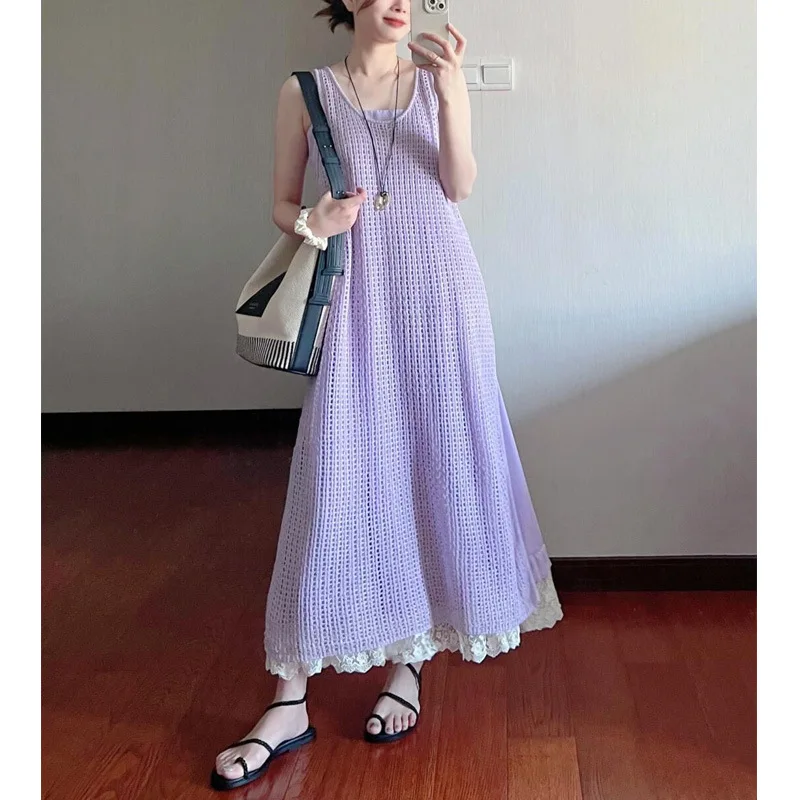 

Knitted long skirt two-piece set for women's summer 2024 new loose fashion vacation style loose design feeling dress for women