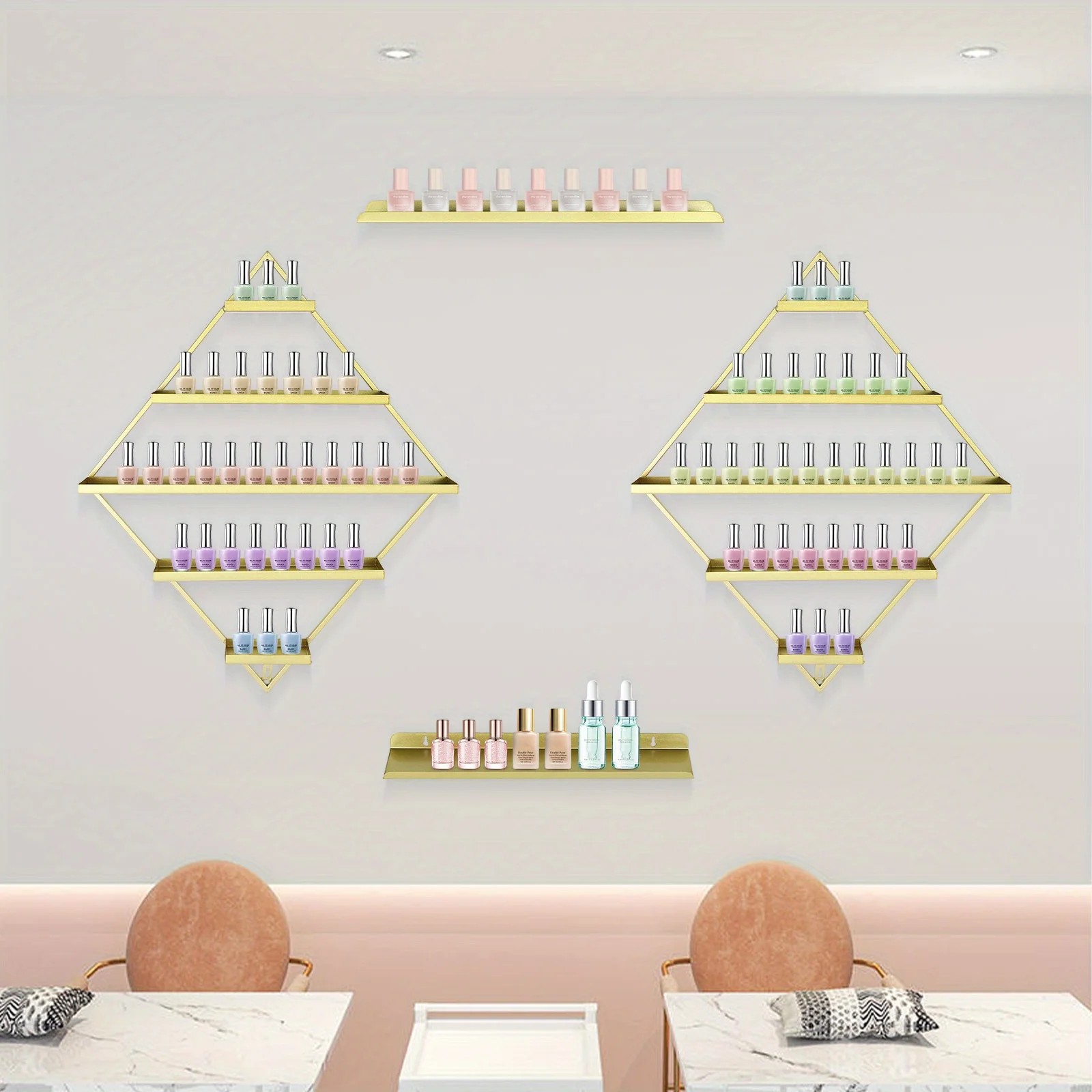 

Diamond Five Layer Nail Polish Display Rack Four Piece Set - Golden Nail Products Household Commercial Nail Oil Storage Rack