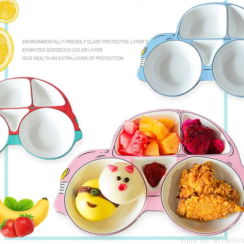 Ceramic children's dinner plate fast food plate thickened anti-scalding healthy cartoon cute separated rice plate vegetableplate