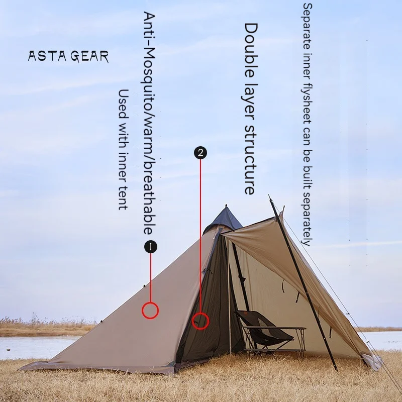 ASTA GEAR Fireworks 4 Camping pyramid ultralight tent can burn firewood, stove with snow skirt