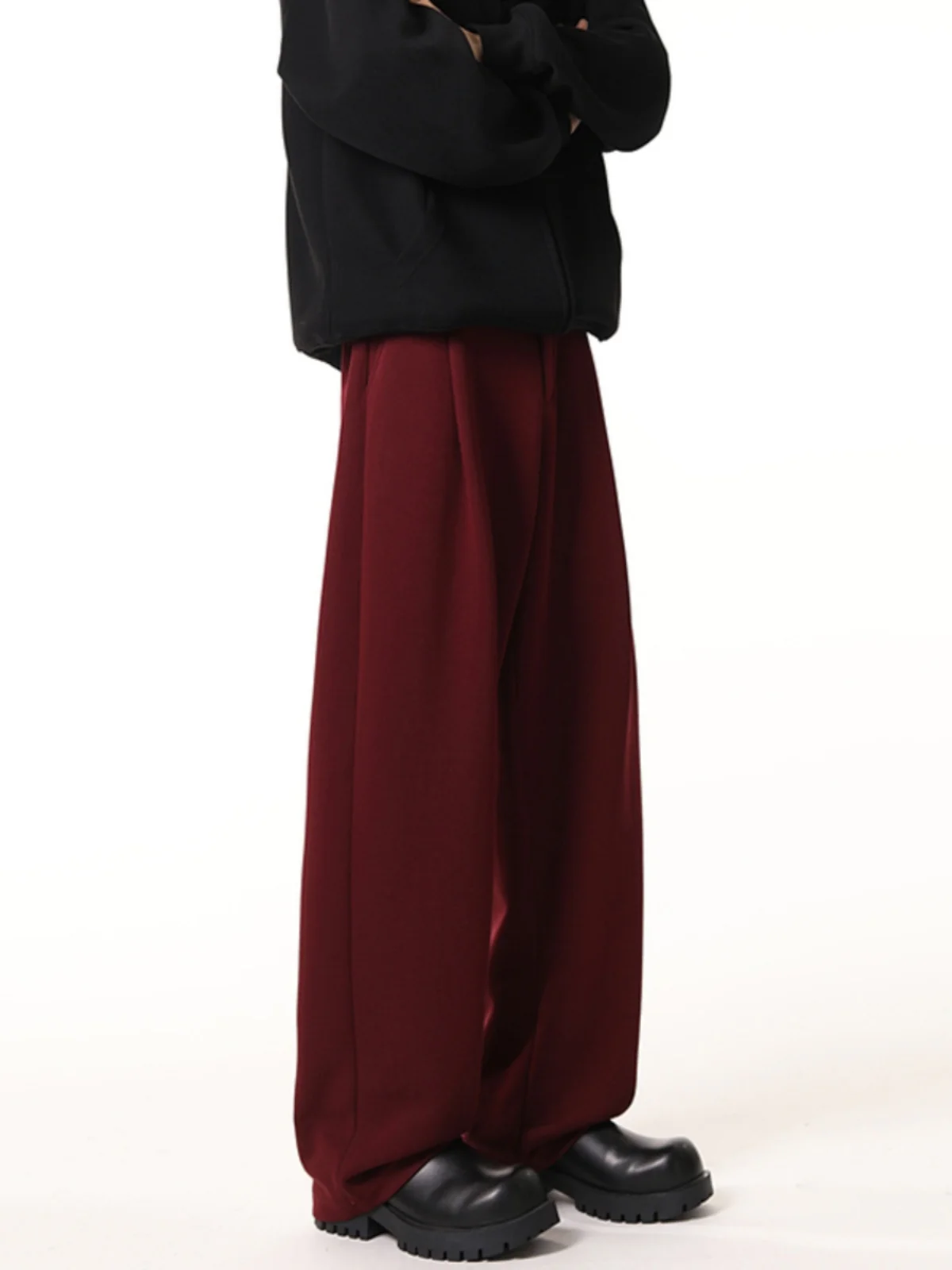 

Мужские повседневные брюки свободного кроя цвета красного вина, широкие, прямые, драпирующиеся, удобные, для осени и зимы, в уличном стиле