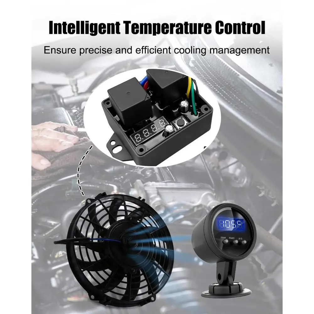 Kit interruttore ventola termica digitale 12V 24V Controllo temperatura regolabile Display LED doppio relè Modelli compatibili DC-0444