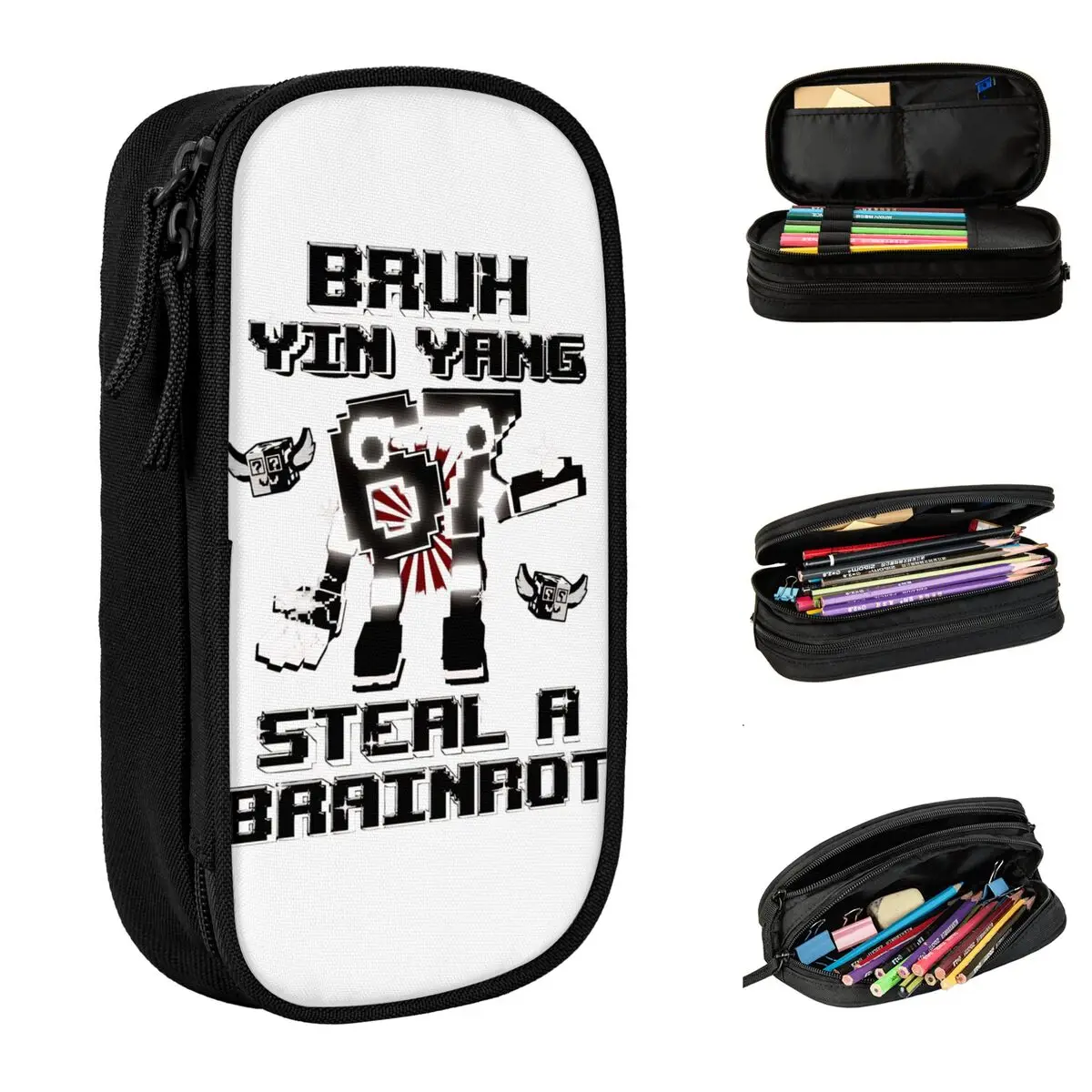 

Bruh Yin Yang 67, Brainrot, пенал A Brainrot, держатель для ручек, сумка для студентов, больших студентов, школьная косметичка, пенал
