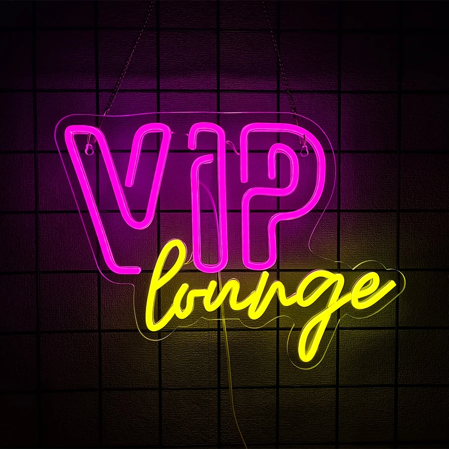 

Vip Lounge Neon Sign, Color Led Letter Light, Usb Powered，Used For Of Business Clubs, Hotels, Bar Parties Rooms，Vip Lounge Decor
