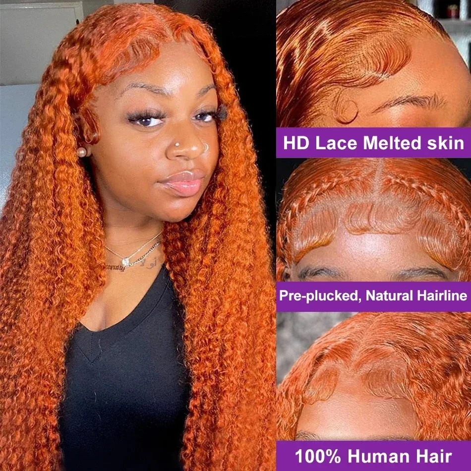 Ginger Orange Deep Wave #350 Colored 13x6 HD Transparent Lace Frontal Wigs Brazilian Water Curly 13x4 Human Hair Wigs For Women