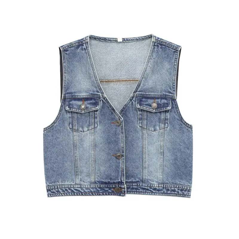 

Spring 2025 Women's Faion Versatile V-Ne Svel ort Denim Vest New Arrival Single Button Closure Regular Length