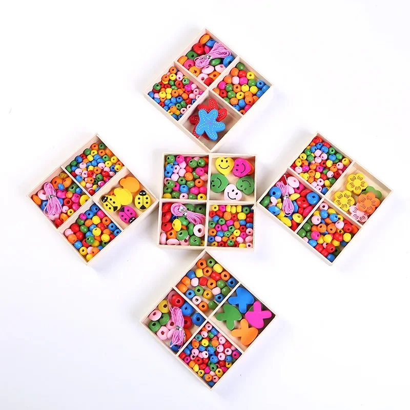 1 scatola di perline di legno colorate per collana da ragazza braccialetto bambini accessori gioielli fai da te puzzle per bambini perline giocattoli