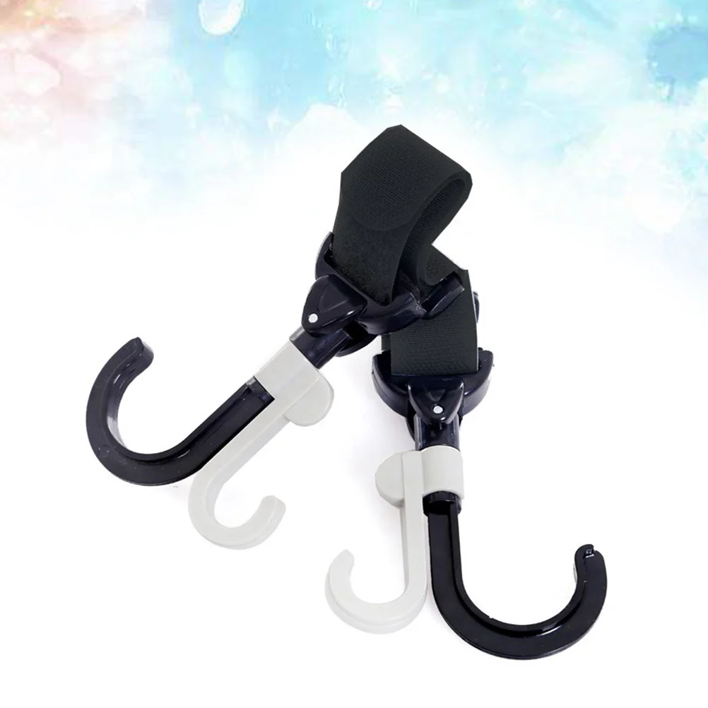 2pcs Stroller Hooks Hook And Loop Stroller Clips Baby Stroller Hanger For Diaper Grocery Clothes (Black/Gray)