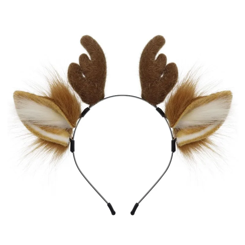 Christmas Antler Ears Furry Hand-made Plush Christmas Antlers Hairband Animal Fursuit Headwear Stage Performance Cosplay Props