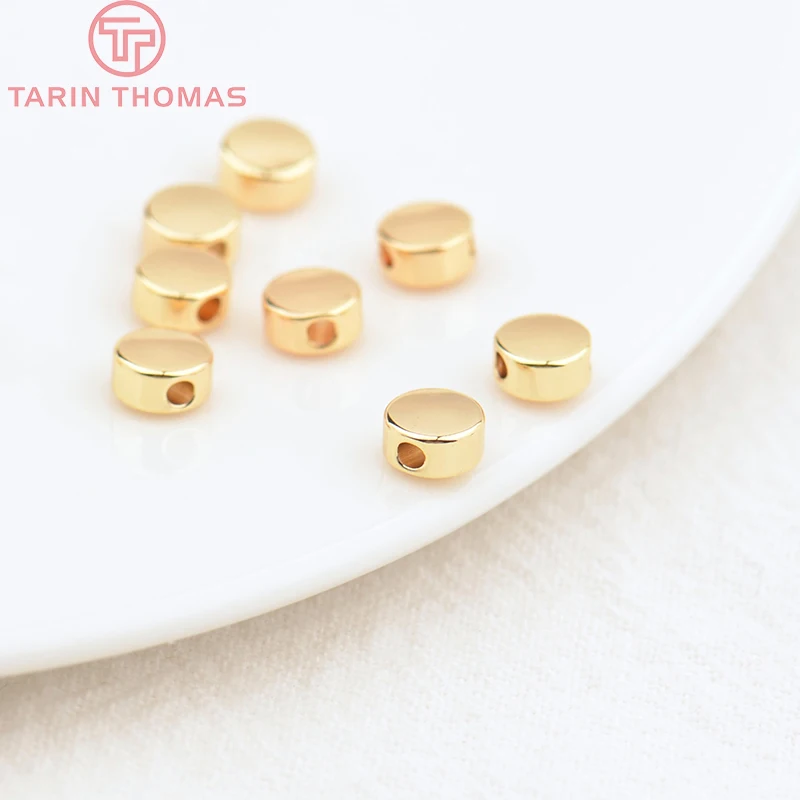 (4416)20PCS 5x3MM Hole 1MM 24K Gold Color Brass Round Spacer Beads for Bracelet High Quality DIY Jewelry Making Findings