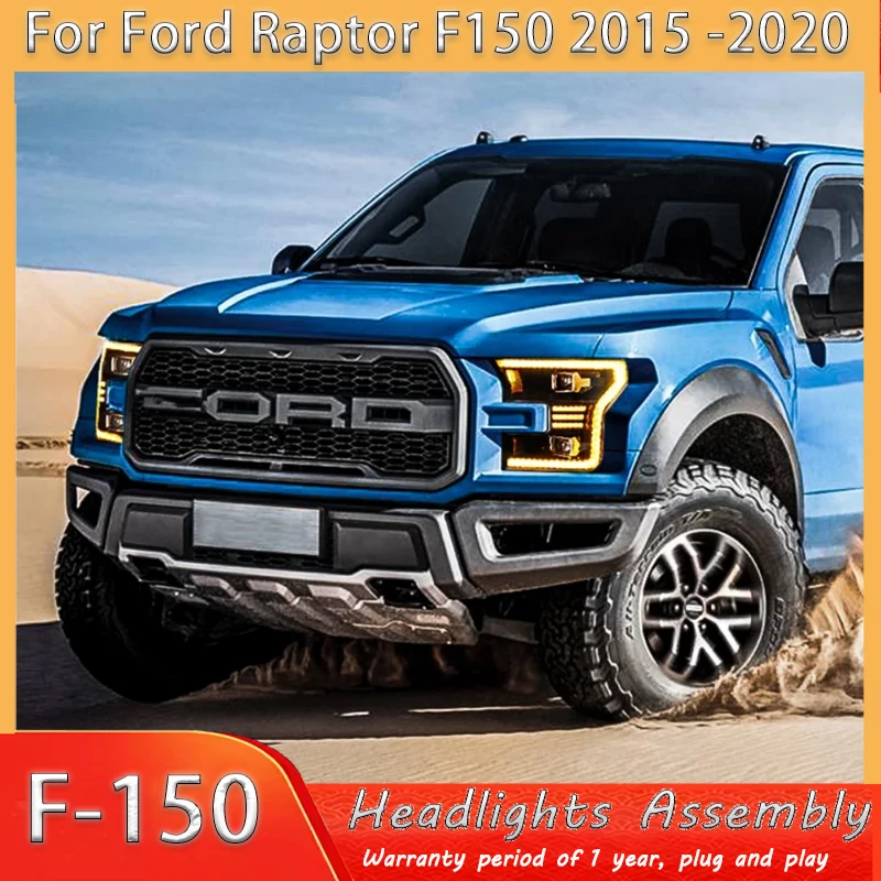 

Стайлинг автомобиля, светодиодные фары Raptor для Ford F150 2015 2016 2017 2018 2019 2020, дневные ходовые огни, полностью светодиодные фары в сборе