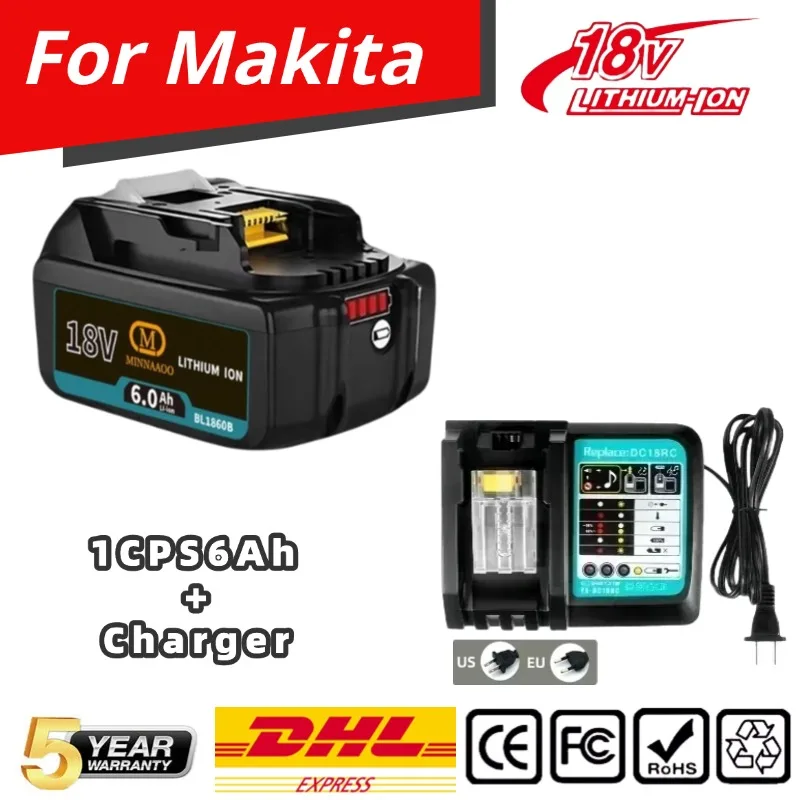 

MINNAAOO 18V 5/6AH For Makita 18V Battery Power Tools Li-ion Replacement L1860B L1850 BL1840 for 18V Screwdriver with BMS