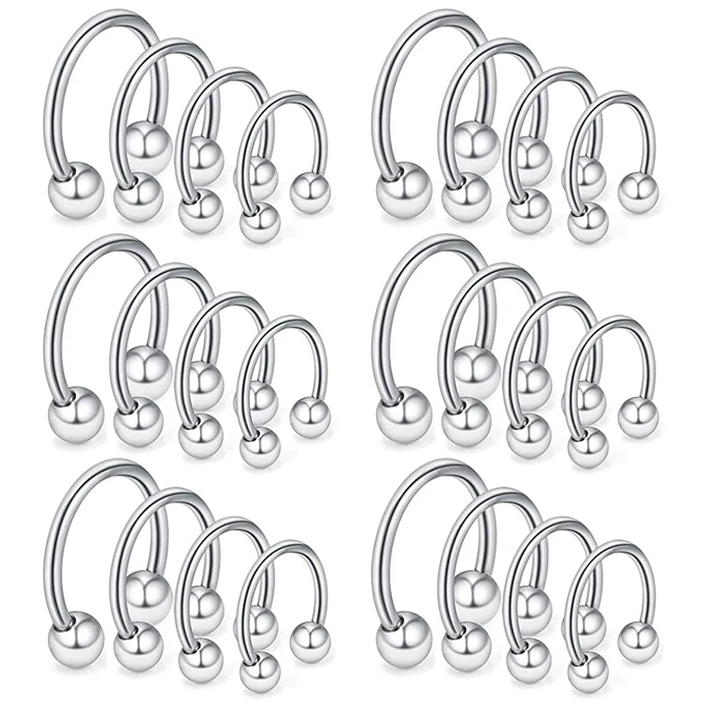 24Pc/set Surgical Steel Eyebrow Lip Nose Hoop Nostril Ear Tongue Piercing Set Piercings Ring Body Jewelry For Women Men Ear Stud