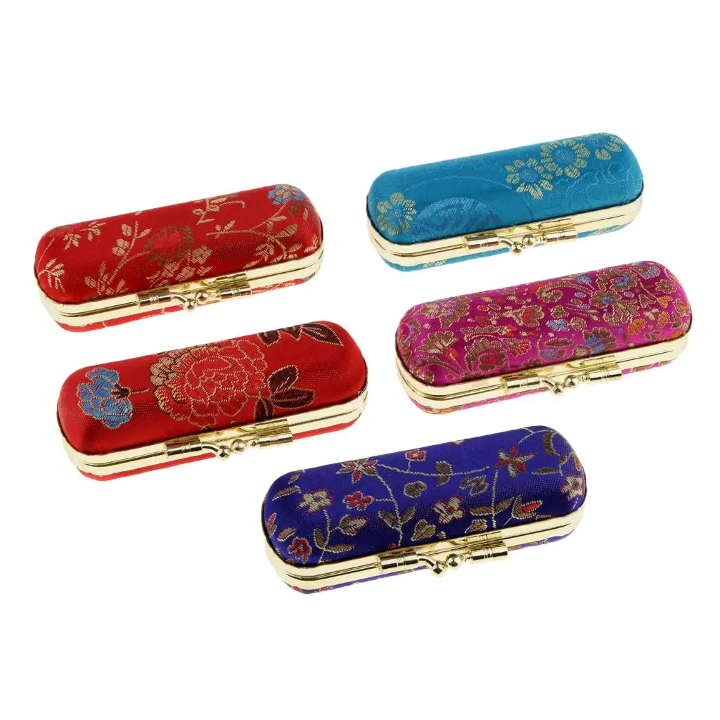 Embroidered Brocade Case Holder with Mirror,Chinese Traditional Flower