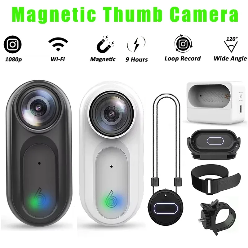 

Ручная камера, обновленная водонепроницаемая большая батарея, 1080P, 64 ГБ, маленькая Wi-Fi видеокамера, портативная карманная мини-камера для большого пальца, экшн-спорта