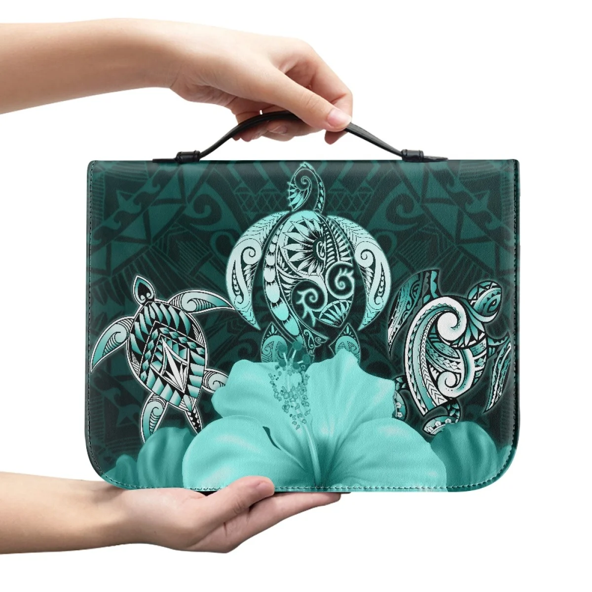 FORUDESIGNS Vintage Turtle Printed Handbag Female Hawaiian Hibiscus Design Bible Bag Protection Bible Leather Zipper Hand Bag