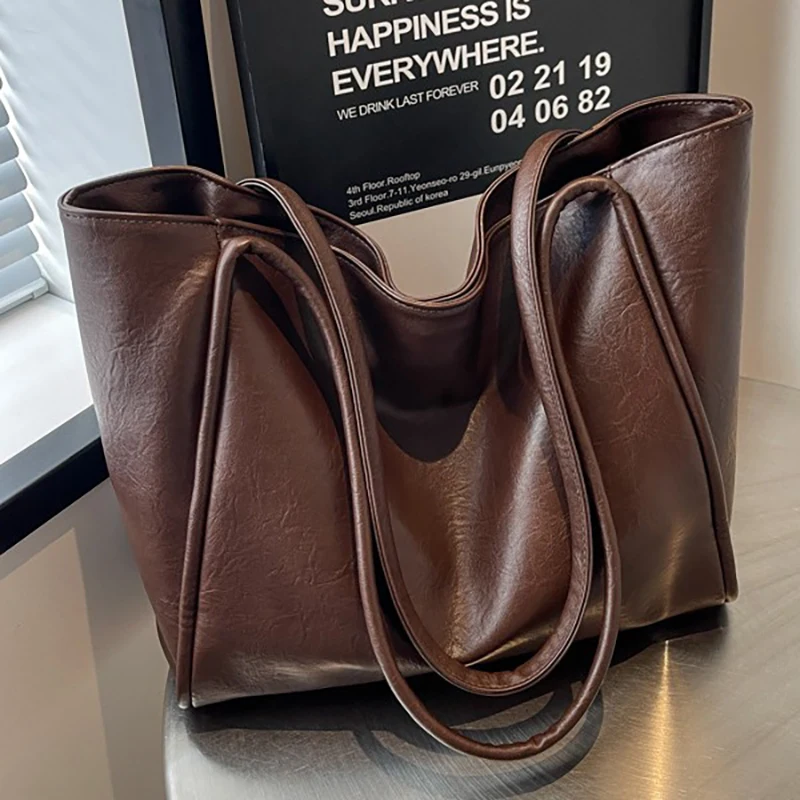 Commuting Big Bag for Women New Large Capacity Tote Bag Luxury Single Shoulder Bag Brown Soft Leather Bag